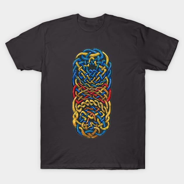 Blue and Gold Knotwork T-Shirt by CrysOdenkirk